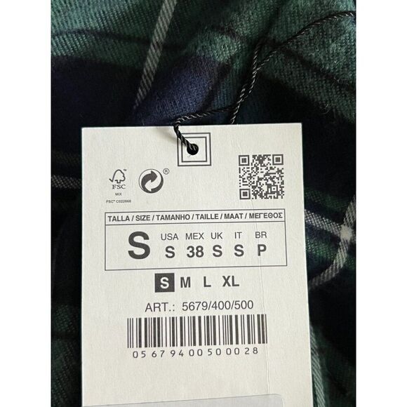 Zara Men Shirt S Green Cotton Plaid Flannel Long Sleeve Button Down 5679/400 NWT - Picture 6 of 13